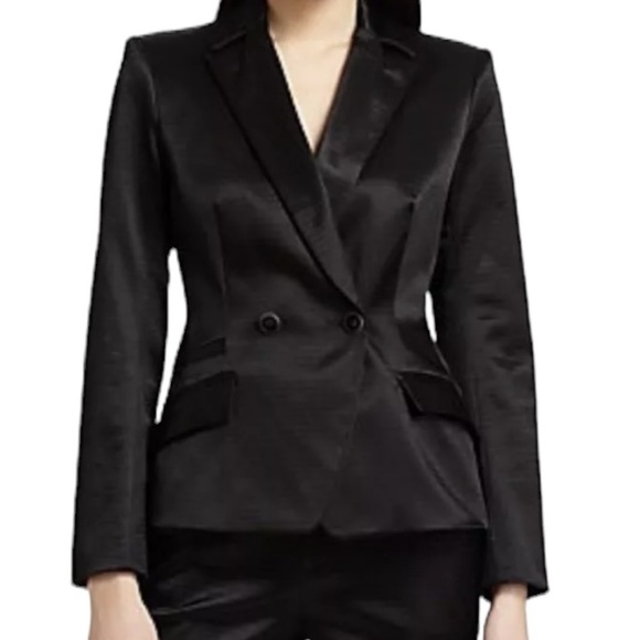 THEYSKENS THEORY JUX SATEEN CROPPED LONG SLEEVE BLACK BLAZER - Picture 6 of 15